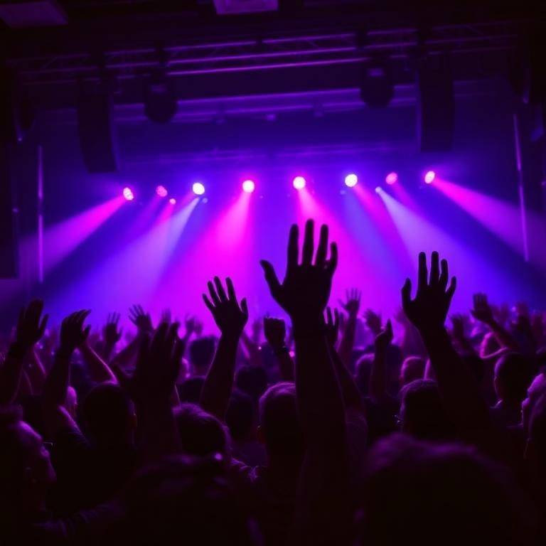 Crowd with hands raised at concert